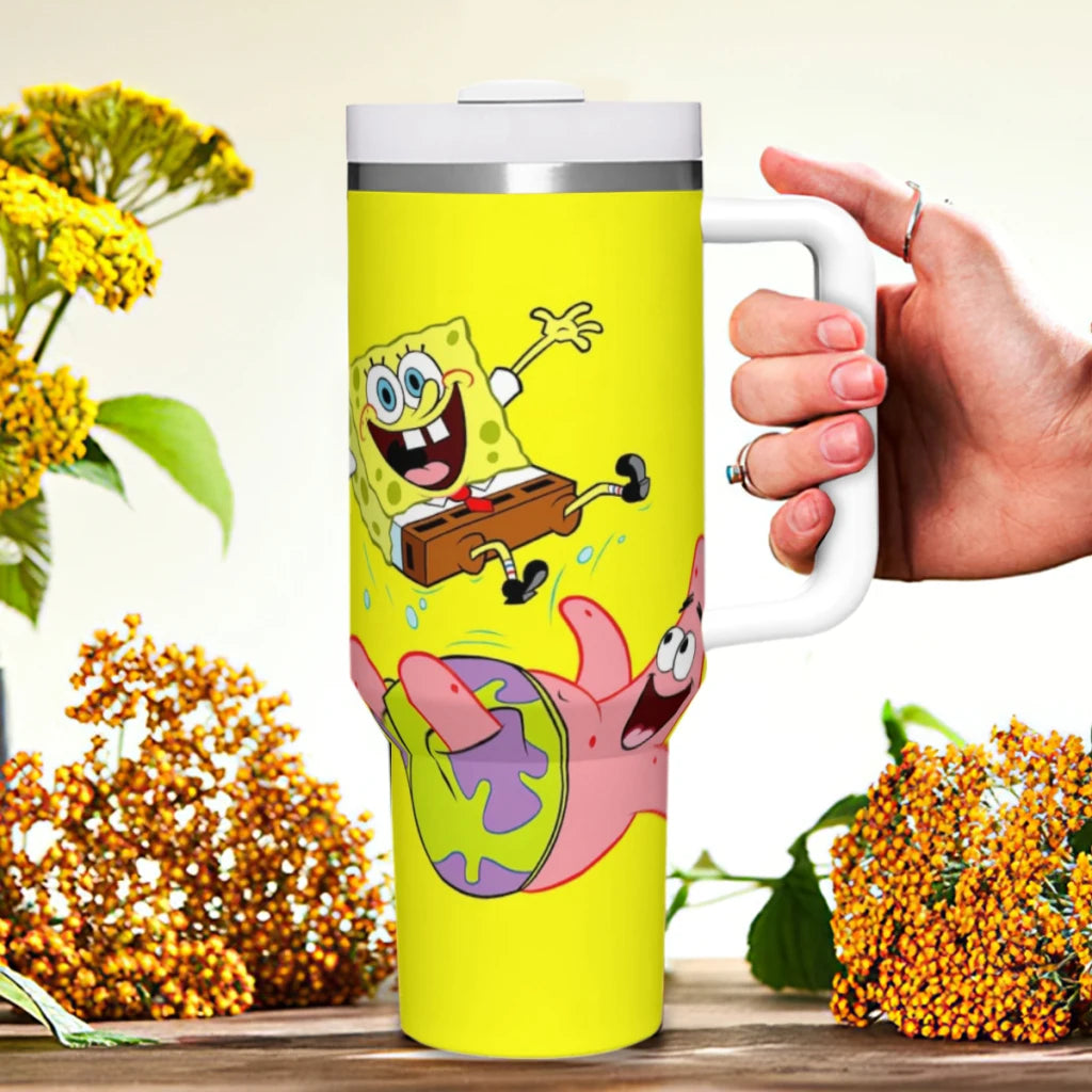 SpongeBob 40 oz Tumbler with Handle and Straw Lid Stainless Steel Insulated Tumblers Travel