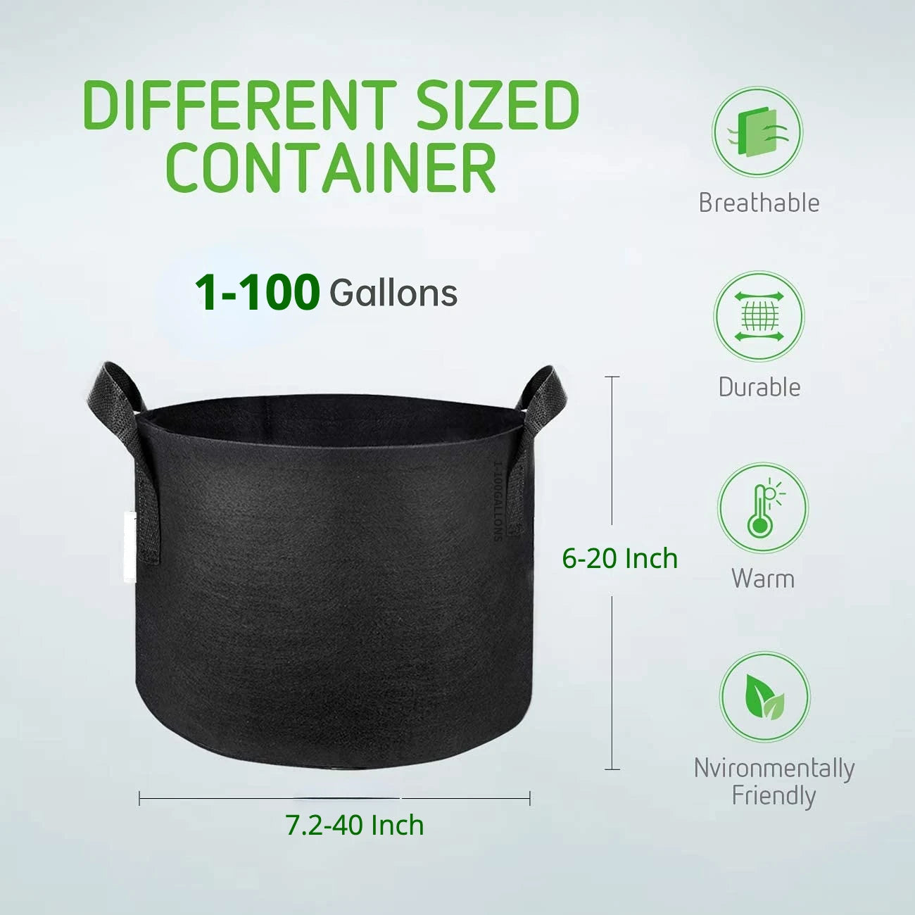Grow Bags Heavy Duty Thickened Non-woven Fabric Pots with Handle Indoor/Outdoor