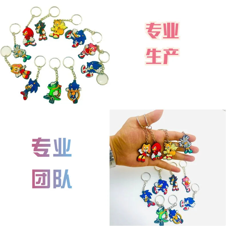 New Sonic The Hedgehog Key Chain Pendant Key Chain Hangings Pvc Japanese Anime Key Ring Schoolbag Decoration