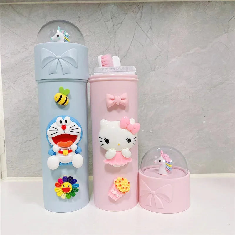Cute Hello kitty Travel Portable Mouthwash Cup Toothbrush Box