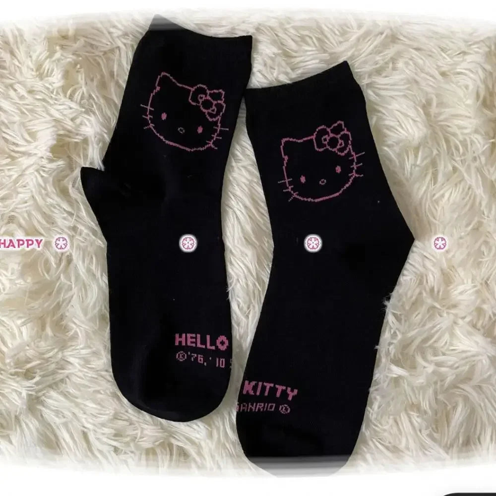 3 PairsHello Kitty Socks for Girls Crew Socks Funny Sanrio Accessories Socks Women Rosered Black White Stockings