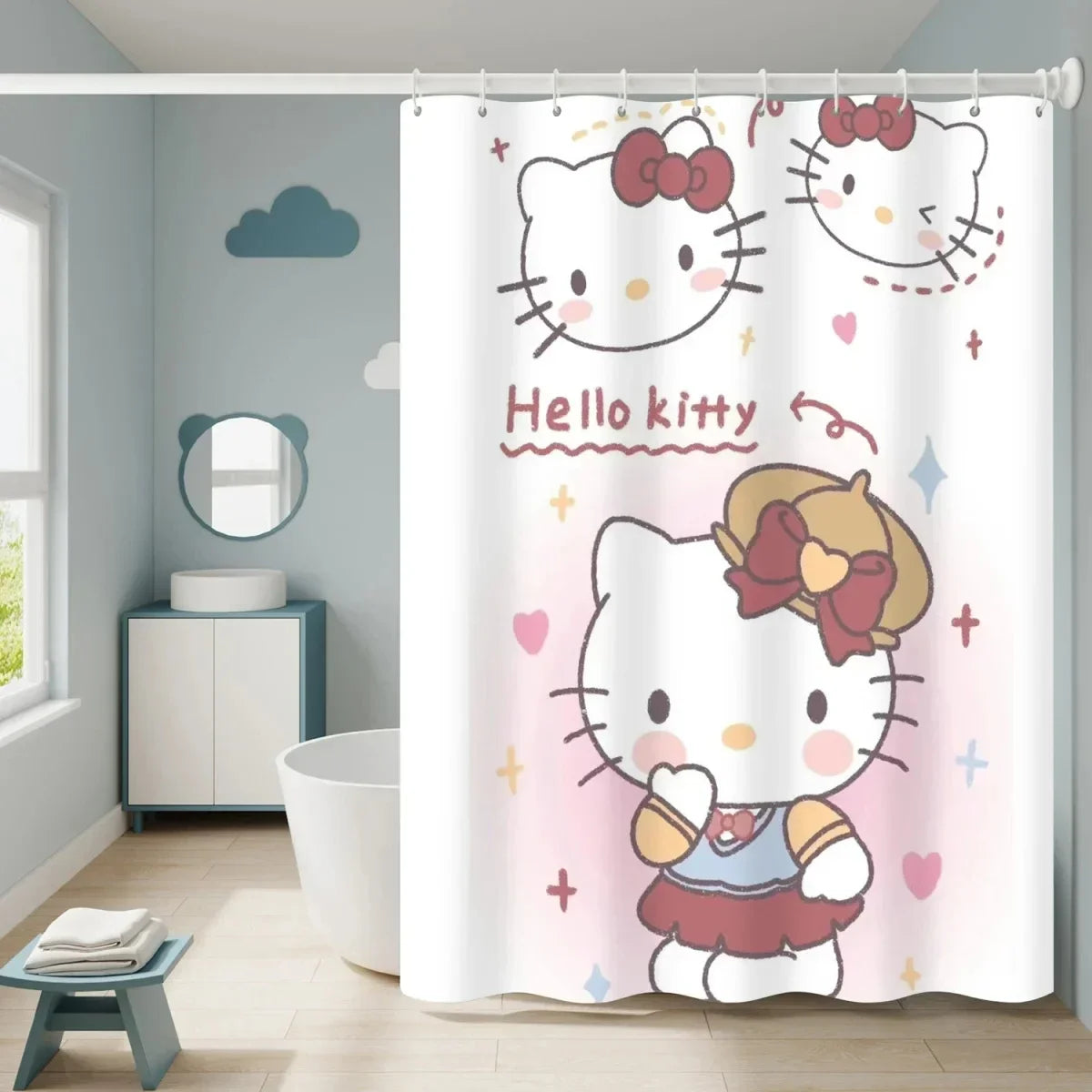 Sanrio Hello Kitty Cute Kawaii Cartoon Shower Curtains Bathroom Curtain Waterproof with Hooks Anime Bathroom Decoration Curtain