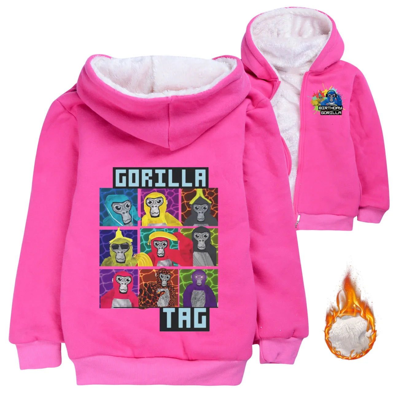 Gorilla Tag Clothes Kids Cartoon Monkey Coats Youth Boys Winter Hooded Zipper Jacket Children Parkas Girls Cotton Warm Outerwear