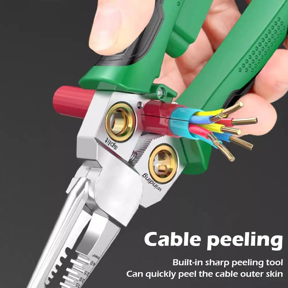 9 In 1 Wire Stripper Stainless Steel Electrician Cable Cutter Wire Crimping Pliers Clamper Splitting Winding Multi Function Tool