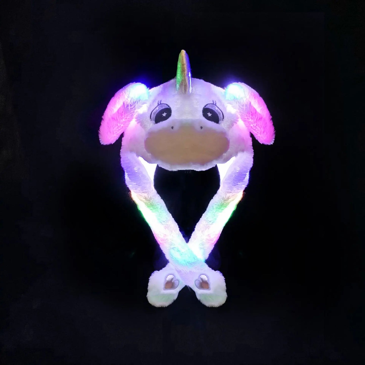 Glowing Plush Ear Moving Jumping Rabbit Hat Funny Glowing Ear Moving Bunny Hat Cosplay Christmas Party Hat 5-18 Years and Adult