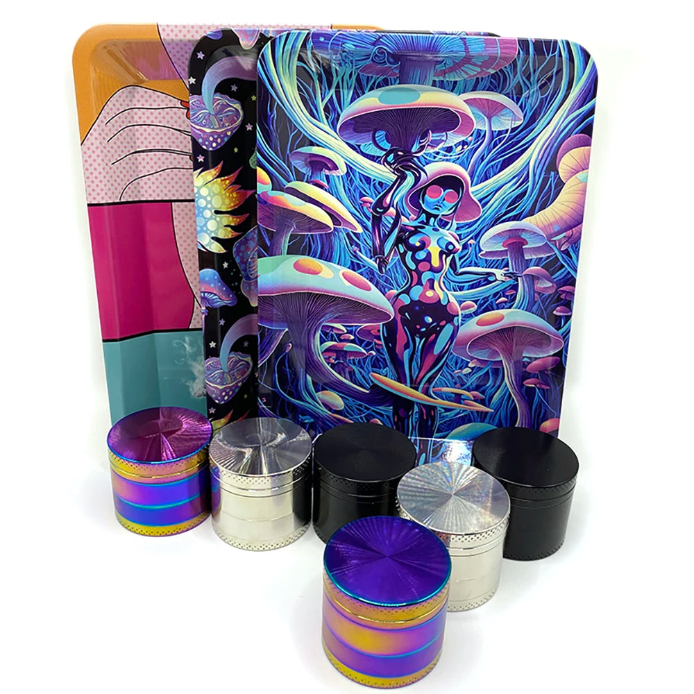 Rolling Tray Plate 40mm Metal Herbal Grass Grinder Kit 18x12.5cm Tinplate Smoking Accessories Gift Smoke Case