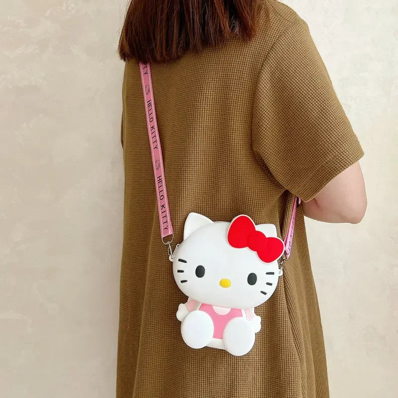 Funny Sanrio Hello Kitty Crossbody Bag for Girls - Cute Cartoon Silicone Coin Purse, Casual Shoulder Bag Kids Holiday Gift