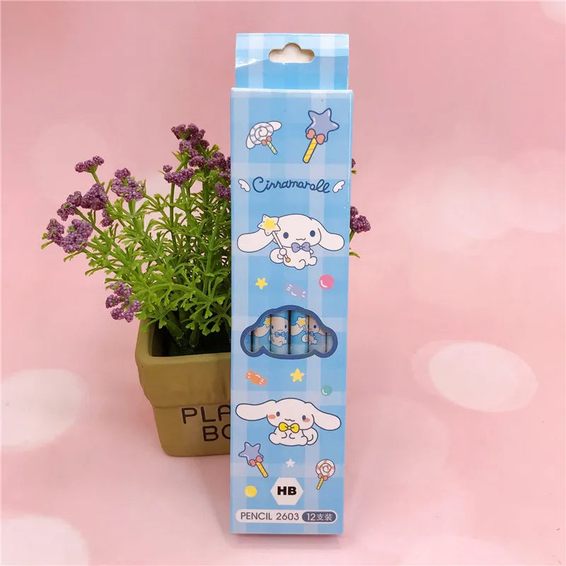 12Pcs Sanrio Pencil Cute Hello Kitty Kuromi Cinnamoroll My Melody Student Stationery School Supplies Student Prize Pencil Gifts