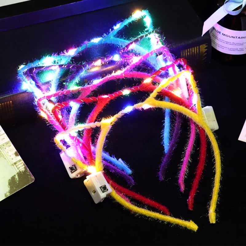 10Pcs LED Glow Cat Bunny Ear Horn Hairband Light Up Flower Rattan Headband Women Girl LED Neon Birthday Wedding Party Supplies