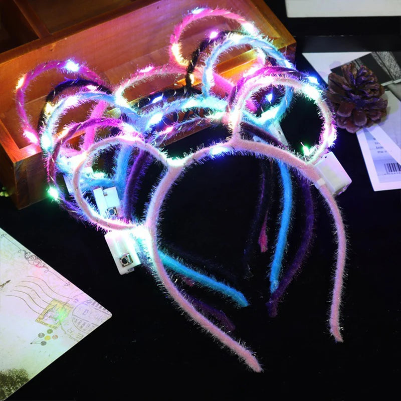 10Pcs LED Glow Cat Bunny Ear Horn Hairband Light Up Flower Rattan Headband Women Girl LED Neon Birthday Wedding Party Supplies