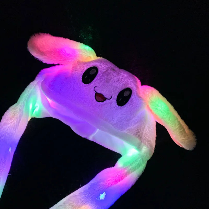 Glowing Plush Ear Moving Jumping Rabbit Hat Funny Glowing Ear Moving Bunny Hat Cosplay Christmas Party Hat 5-18 Years and Adult