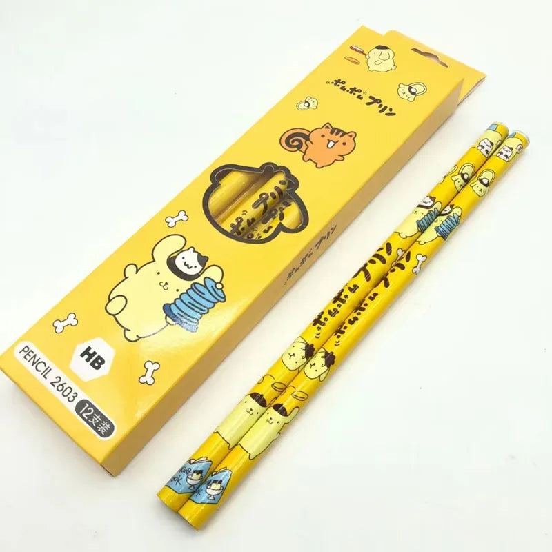12Pcs Sanrio Pencil Cute Hello Kitty Kuromi Cinnamoroll My Melody Student Stationery School Supplies Student Prize Pencil Gifts