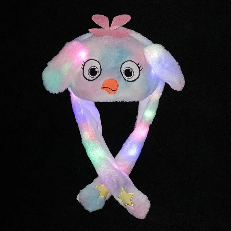 Glowing Plush Ear Moving Jumping Rabbit Hat Funny Glowing Ear Moving Bunny Hat Cosplay Christmas Party Hat 5-18 Years and Adult