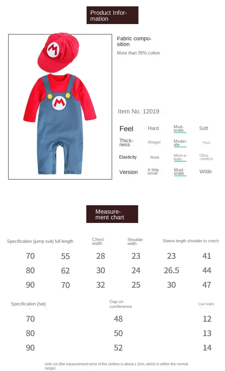 New Super Mario Bros Long sleeved Suit Baby Rompers