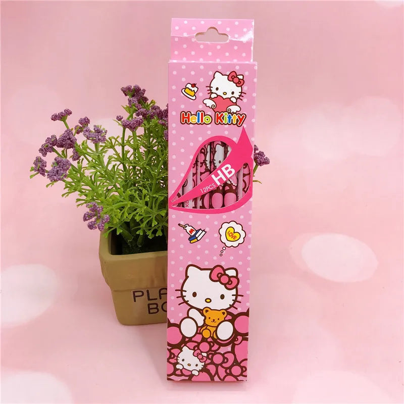 12Pcs Sanrio Pencil Cute Hello Kitty Kuromi Cinnamoroll My Melody Student Stationery School Supplies Student Prize Pencil Gifts