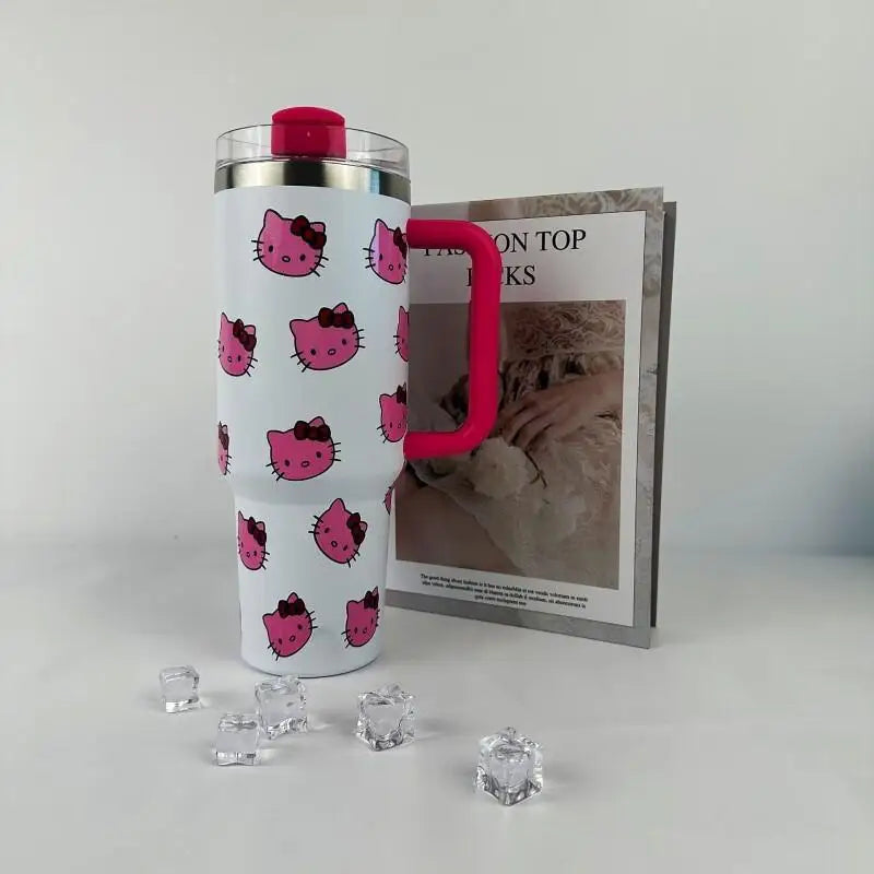40 Oz Sanrio Hello Kitty Stainless Steel Insulated Mug Pink with Handle Straw Mugs Large Capacity Thermos Drinks Coke Coffee Mug