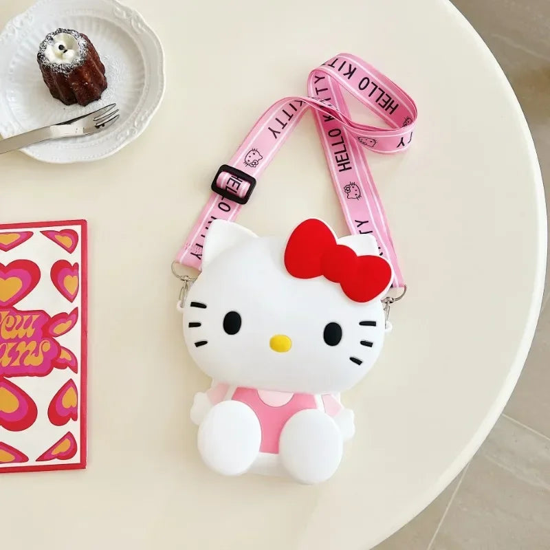 Funny Sanrio Hello Kitty Crossbody Bag for Girls - Cute Cartoon Silicone Coin Purse, Casual Shoulder Bag Kids Holiday Gift