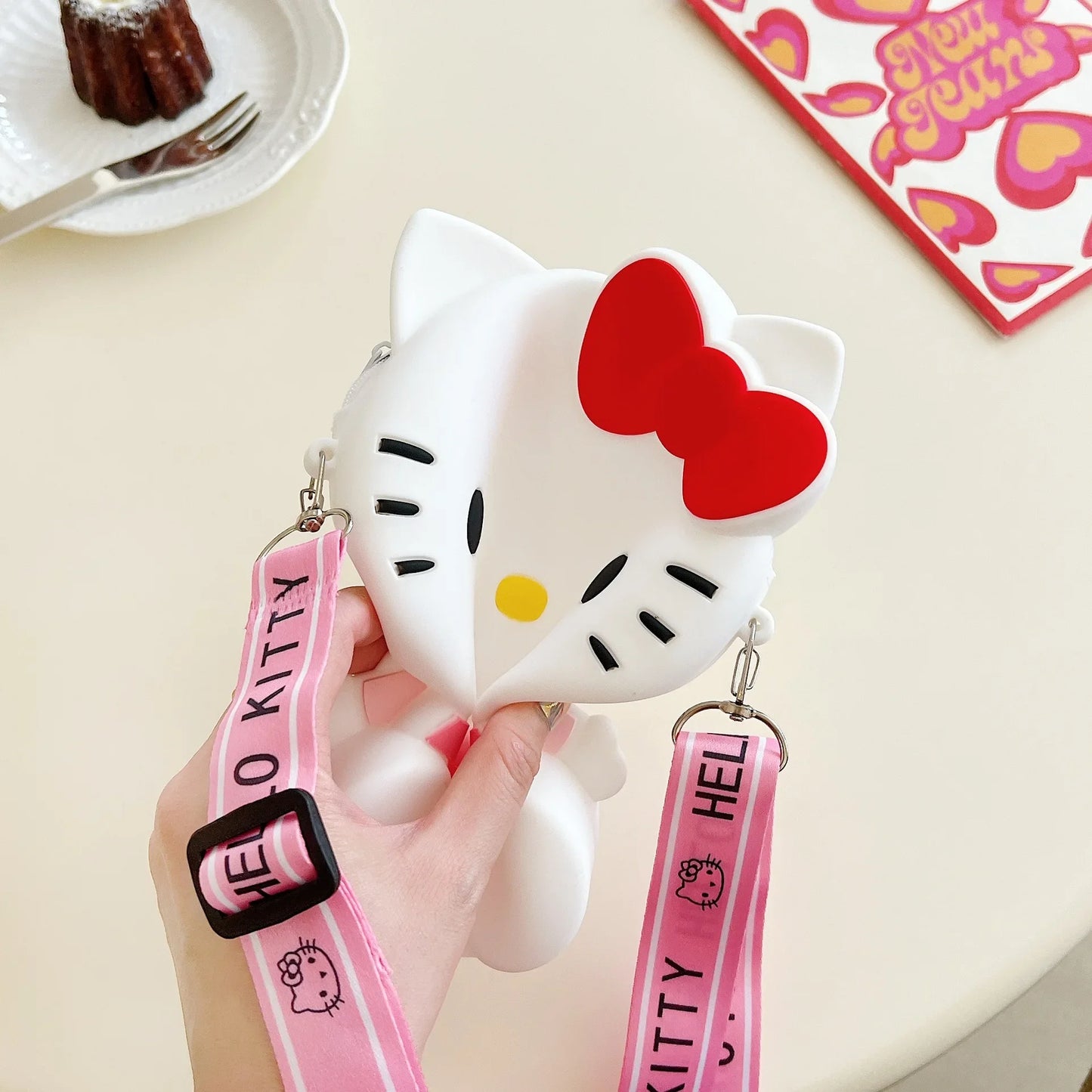 Funny Sanrio Hello Kitty Crossbody Bag for Girls - Cute Cartoon Silicone Coin Purse, Casual Shoulder Bag Kids Holiday Gift