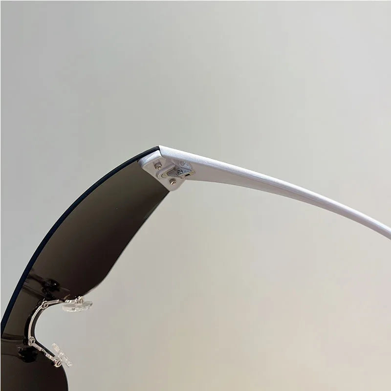 Rimless Brand Designer Sunglasses Women For Men 2023 One Piece Trending Luxury Sun Glasses Rivet Steampunk Pink Shades UV400