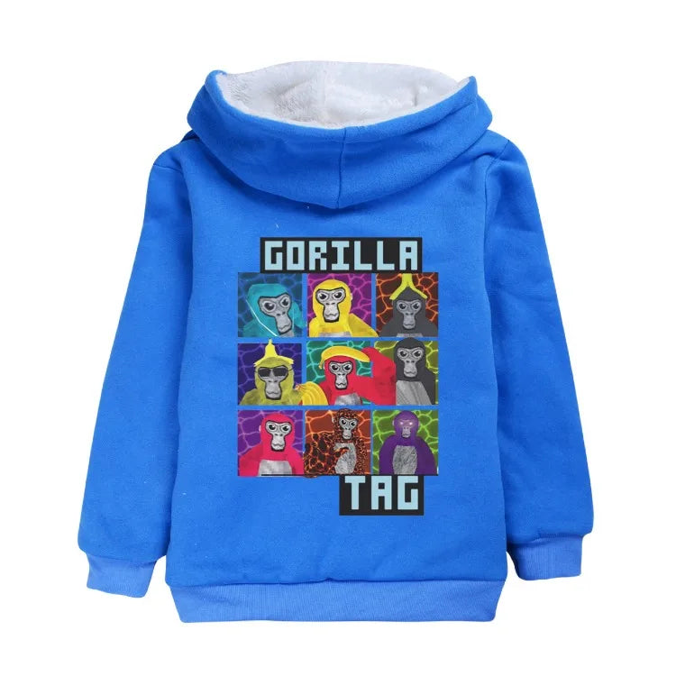 Gorilla Tag Clothes Kids Cartoon Monkey Coats Youth Boys Winter Hooded Zipper Jacket Children Parkas Girls Cotton Warm Outerwear
