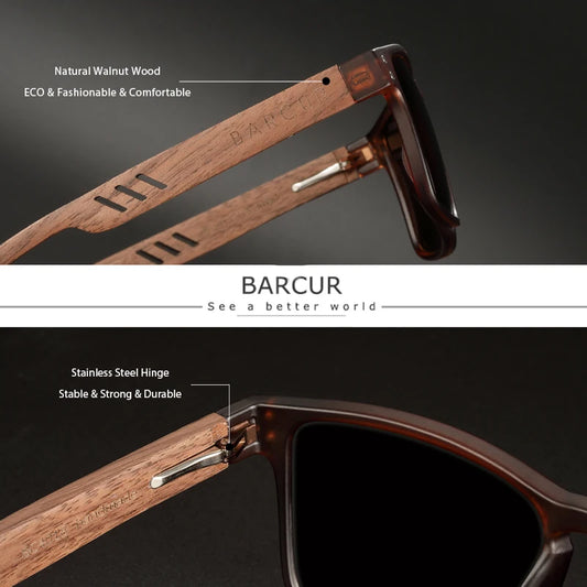 BARCUR Men's Sunglasses for Men Brand Designer Natural Walnut Wood Sun Glasses Women Polarized Eyewear UV400 Eyewear Oculos