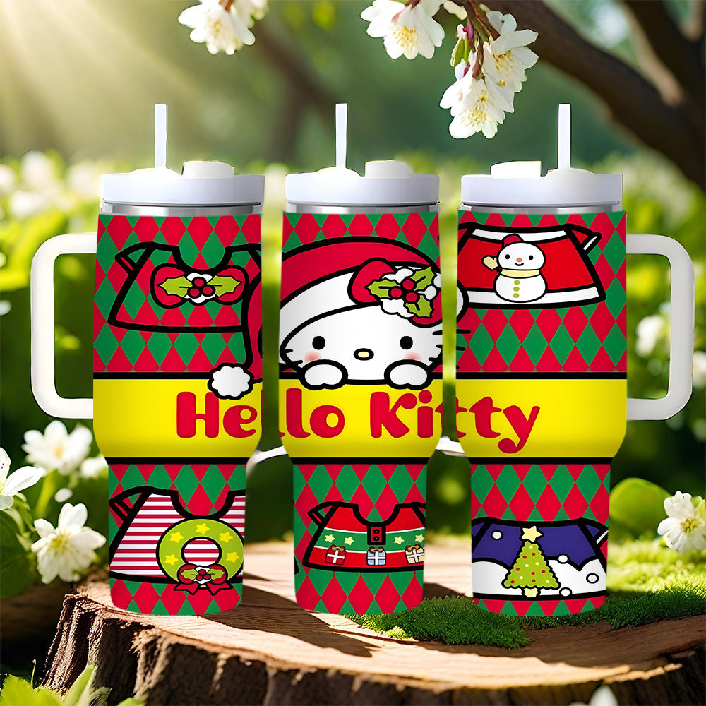 1pc For Hello Kitty Stainless Steel Tumbler with Lid and Straw, 40oz Vacuum Insulated Travel Mug, Durable Reusable Drinkware, with Lid and Straw for Car, Fitness, Outdoor Activities