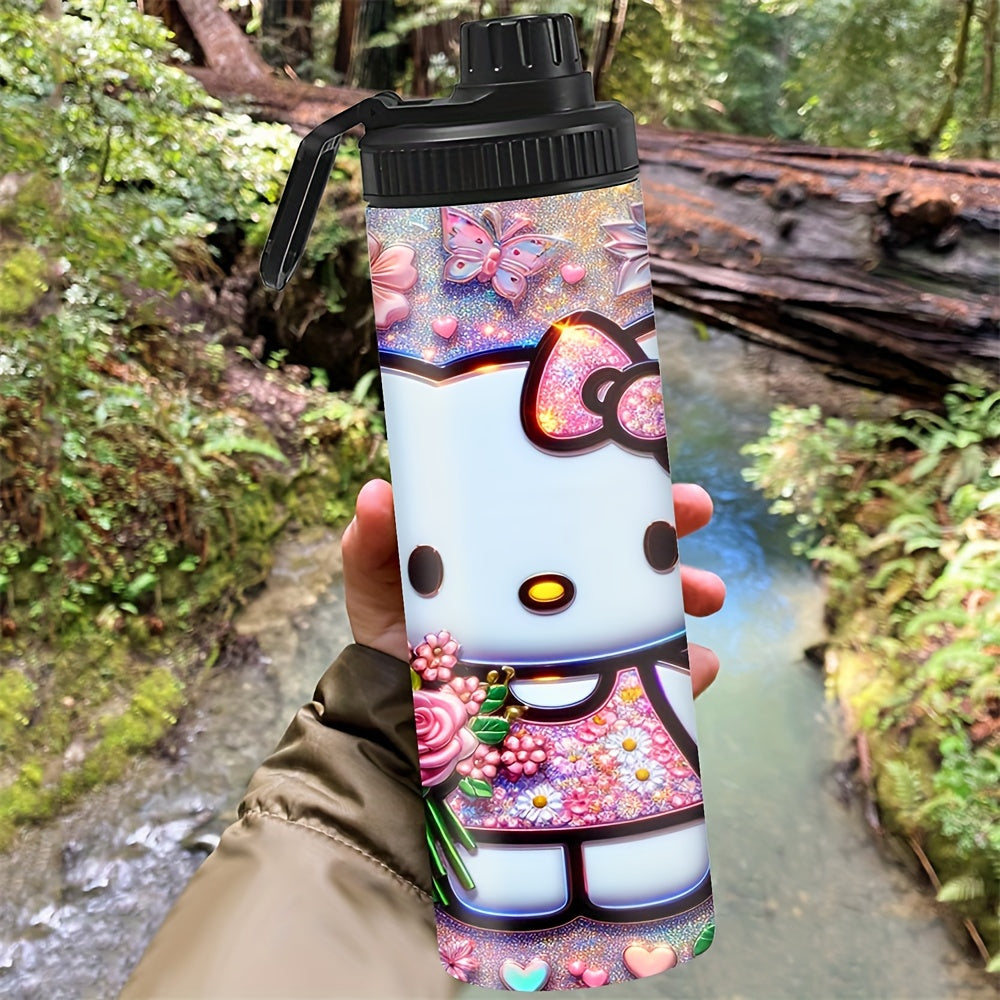 1pc Customized 20oz Hello Kitty Water Bottle, Double-Wall Stainless Steel, Durable Leak-Proof Insulated Tumbler, Perfect for Hiking, Biking, Fitness, Outdoor Travel - Christmas Gift Idea