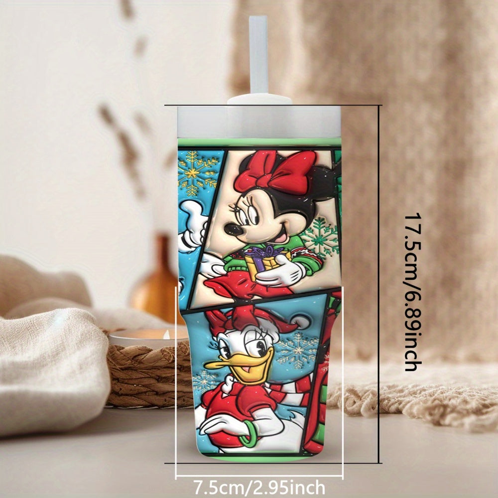 1pc Disney 14oz Stainless Steel Tumbler with Cartoon Christmas Characters, Insulated Travel Mug with Straw, Hand Wash Only, BPA-Free, Round Shape, Ideal for Car/Home Use, Perfect Gift for Family and Friends - Ramadan (Eid Al-