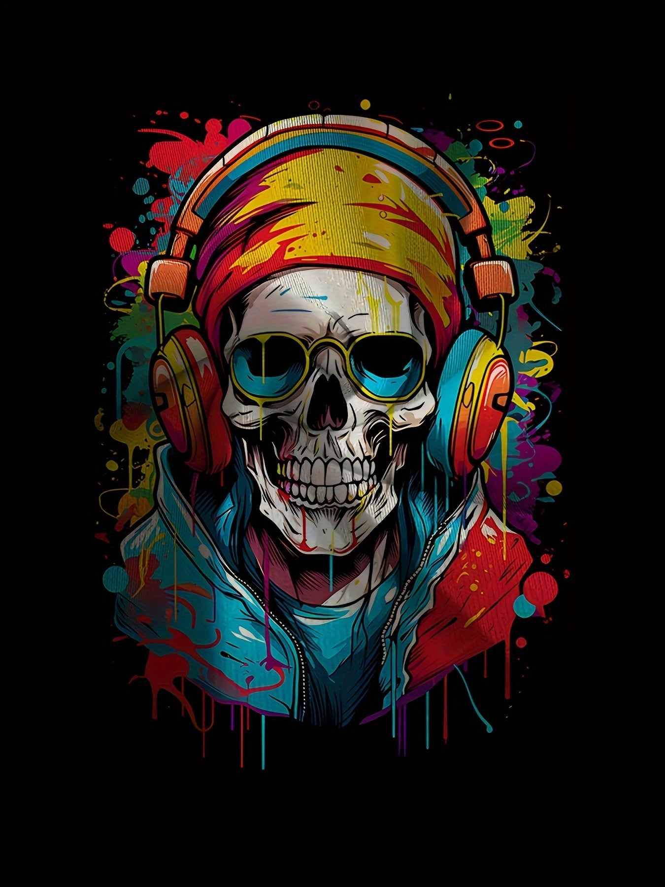 Men'S Rock Skull Print Hoodie with Kangaroo Pocket, Casual Spring/Fall Polyester Sweatshirt, Long Sleeve, Knit Fabric, Unisex-Fit for Outdoor Leisure Wear