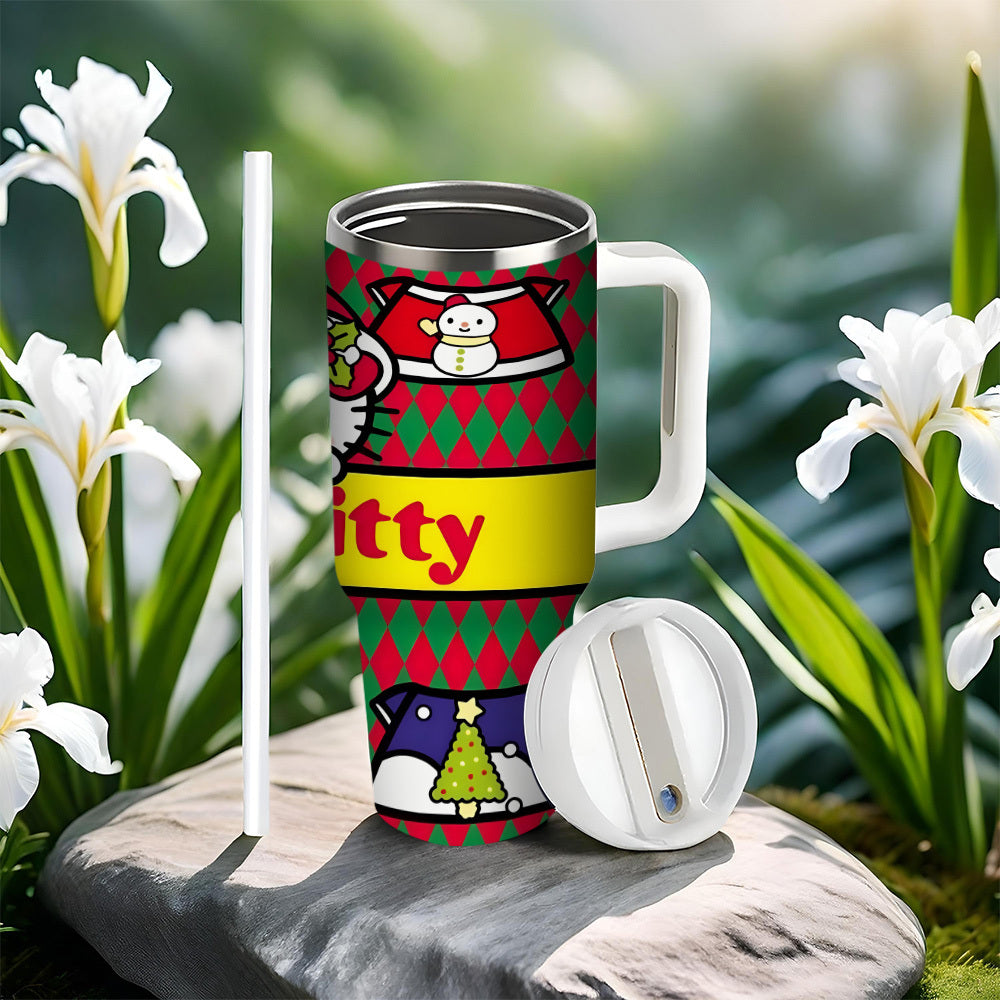 1pc For Hello Kitty Stainless Steel Tumbler with Lid and Straw, 40oz Vacuum Insulated Travel Mug, Durable Reusable Drinkware, with Lid and Straw for Car, Fitness, Outdoor Activities