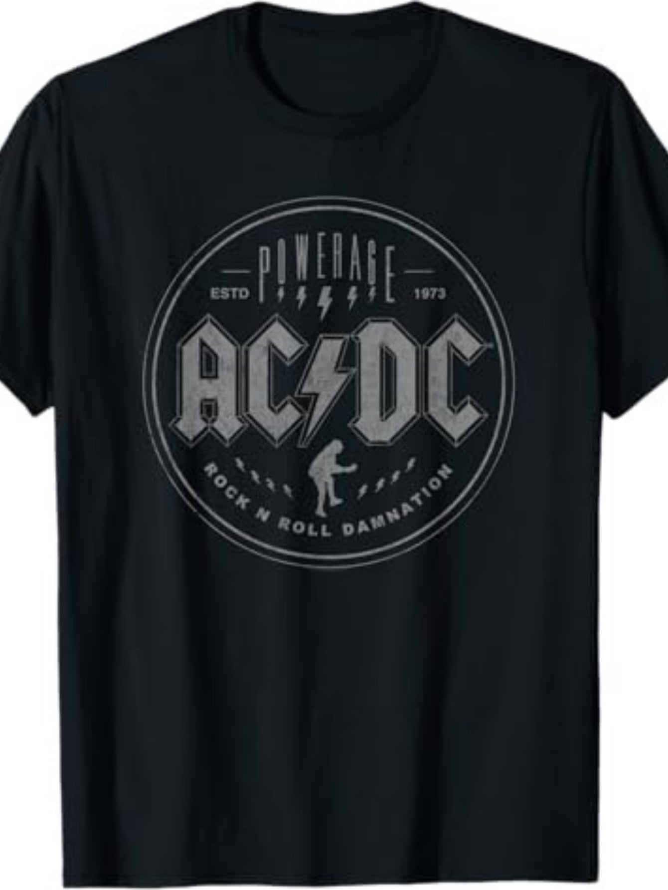 1pc Women'S Casual Cotton T-Shirt with AC/DC Rock N Roll Damnation Lettering, Round Neck, Regular Length - Spring/Summer/Autumn Knit Top