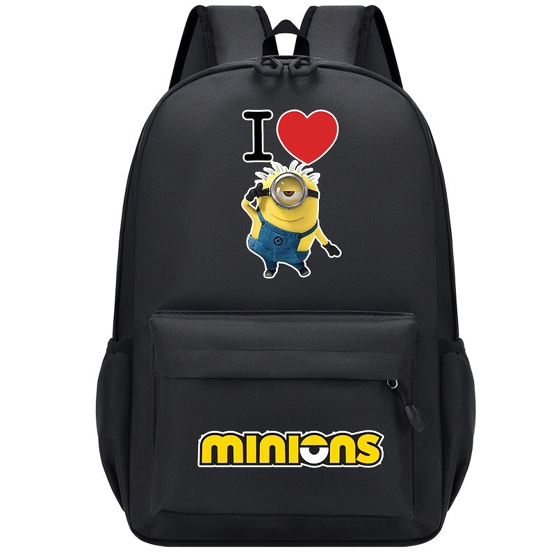1pc Minions Polyester Backpack for Women - Adjustable Straps, Zipper Closure, Multi-Pocket Design, Cartoon Themed, Hand Washable, Positioning Print - Ideal for Travel & Gifts