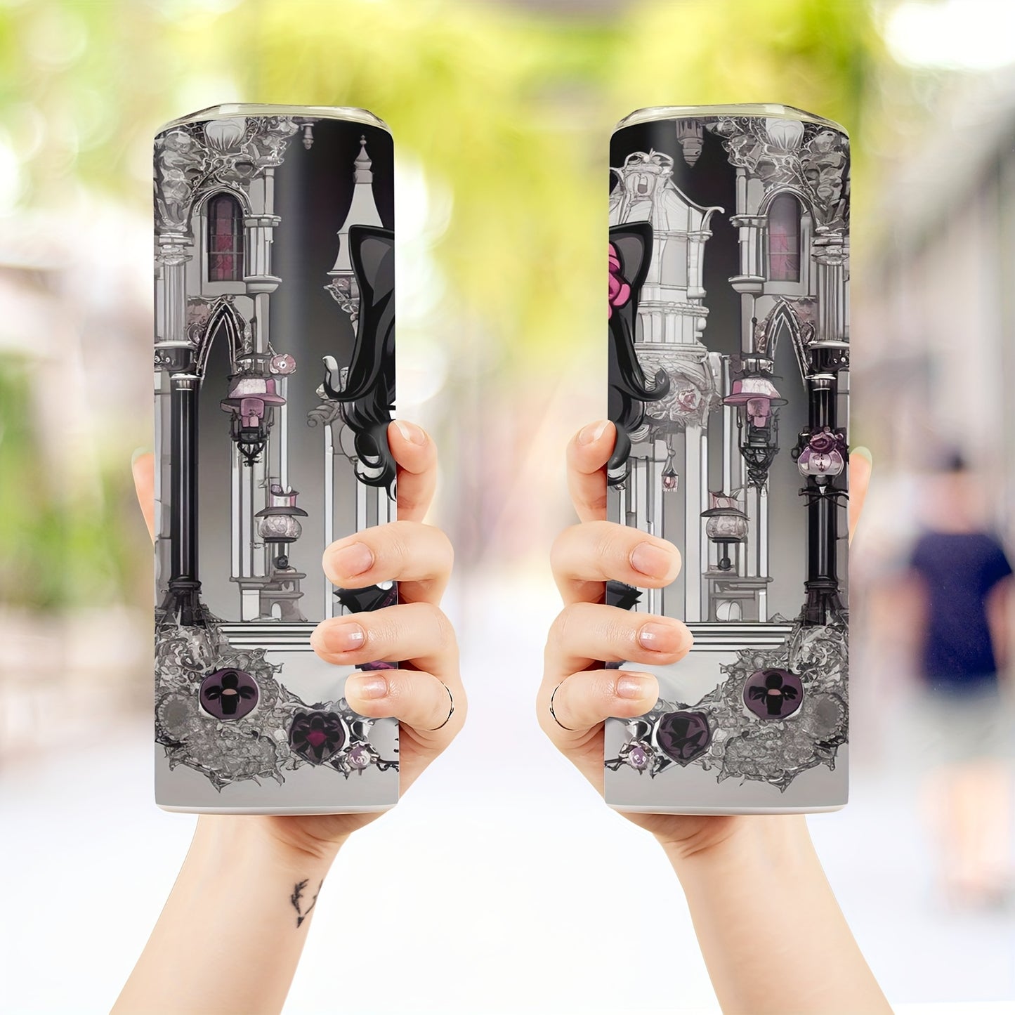 Hello Kitty 20oz Stainless Steel Insulated Tumbler with Straw - Dark Cat Design, Rust-Proof & Detachable Cover, Perfect Gift for Family and Friends