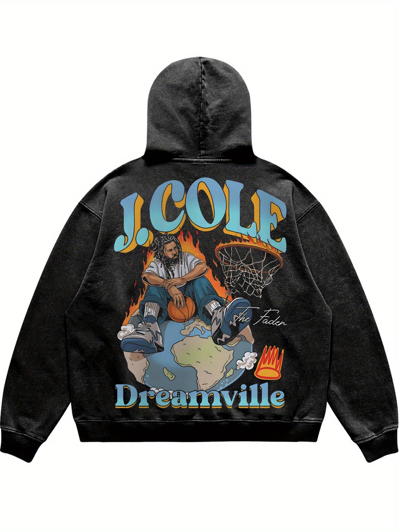 Retro Washed J Cole Street Basketball Flame Funny Men's Hoodie