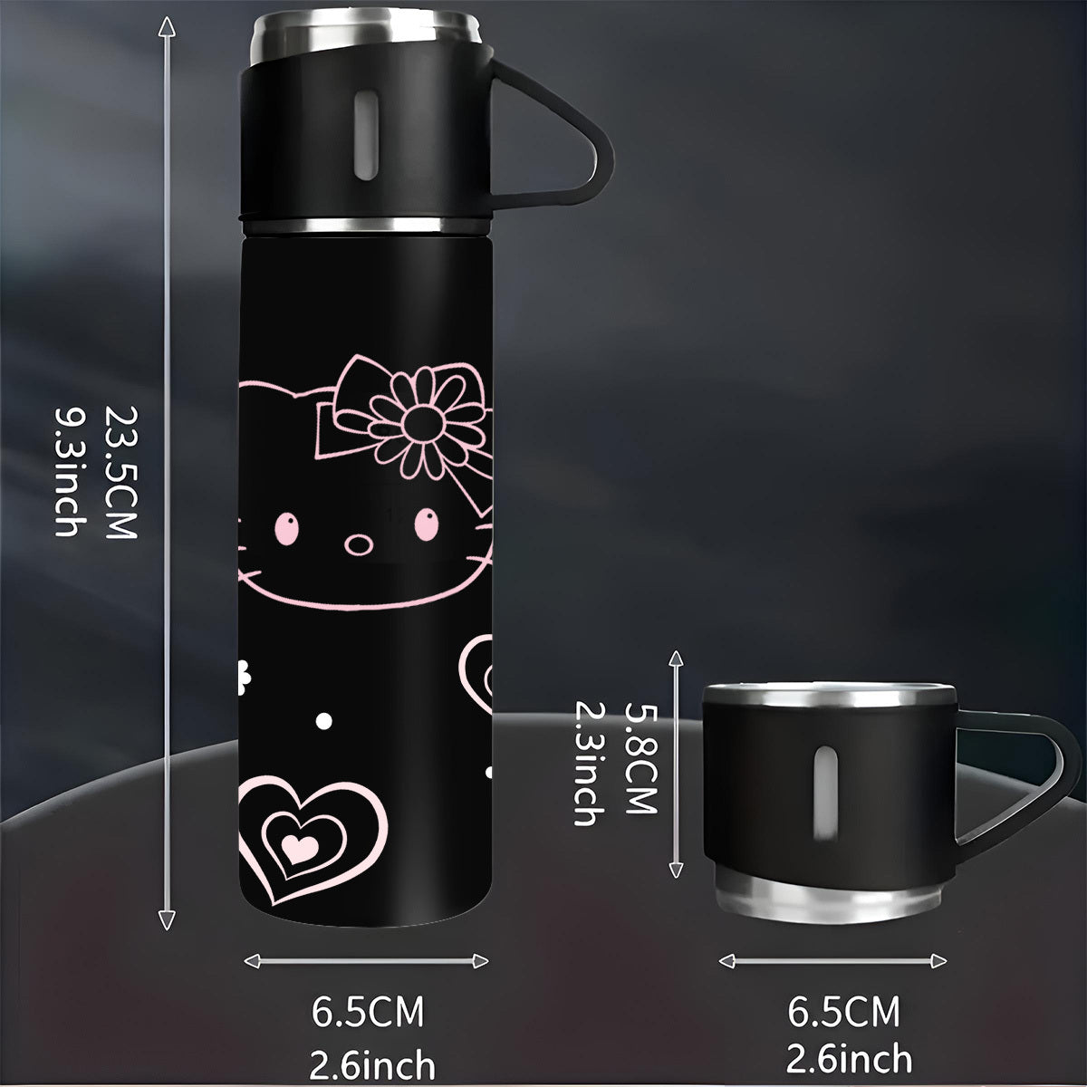 1pc Sanrio Hello Kitty Insulated Water Bottle and Cup Set, 304 Stainless Steel, Non-Skid, Heat Resistant, Washable, Ideal for Office, Camping, Indoor Use - Pink, Grey, Blue