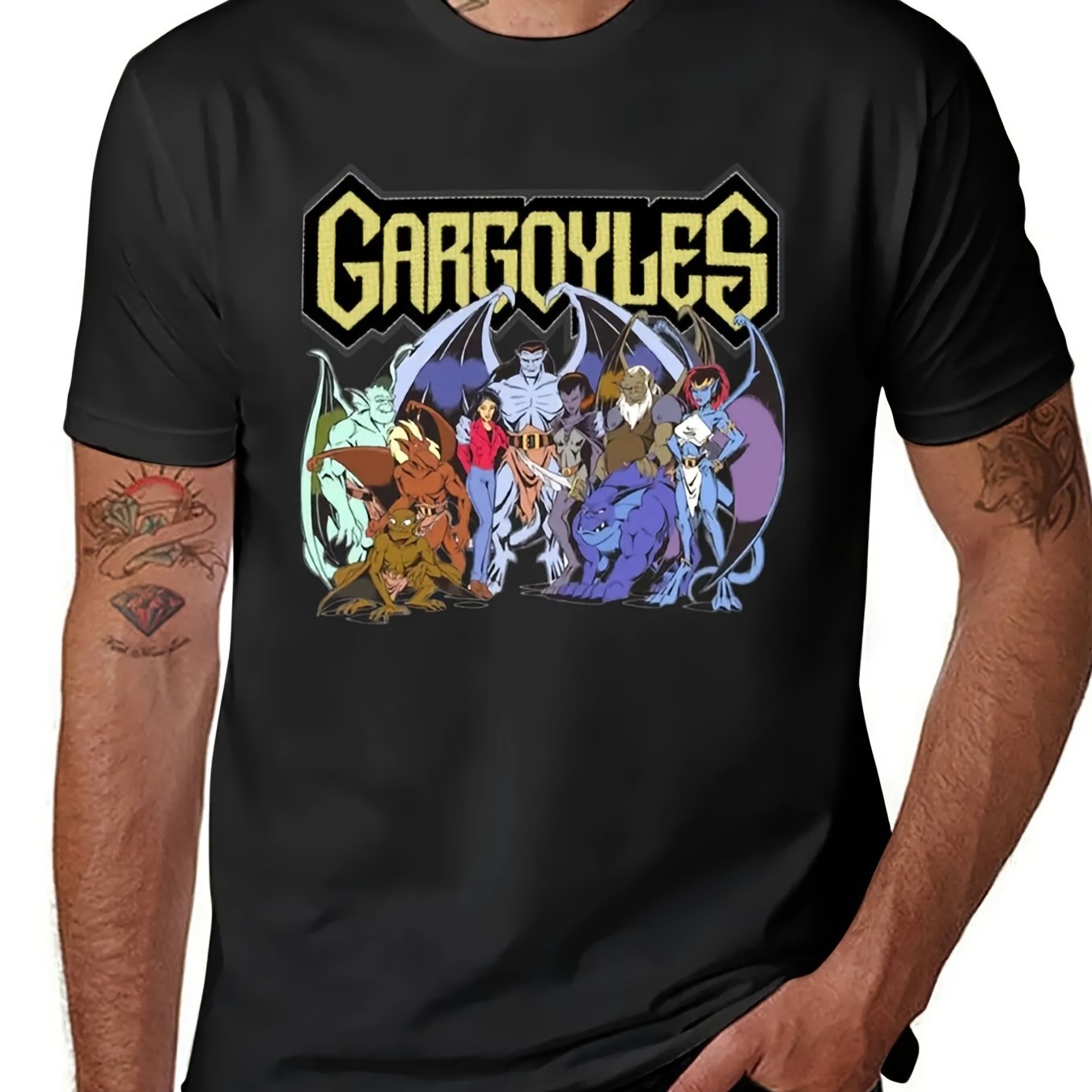 220g Vintage Men's Gargoyles The Origin Anime T-Shirt - Harajuku Streetwear Inspired Tops for Men