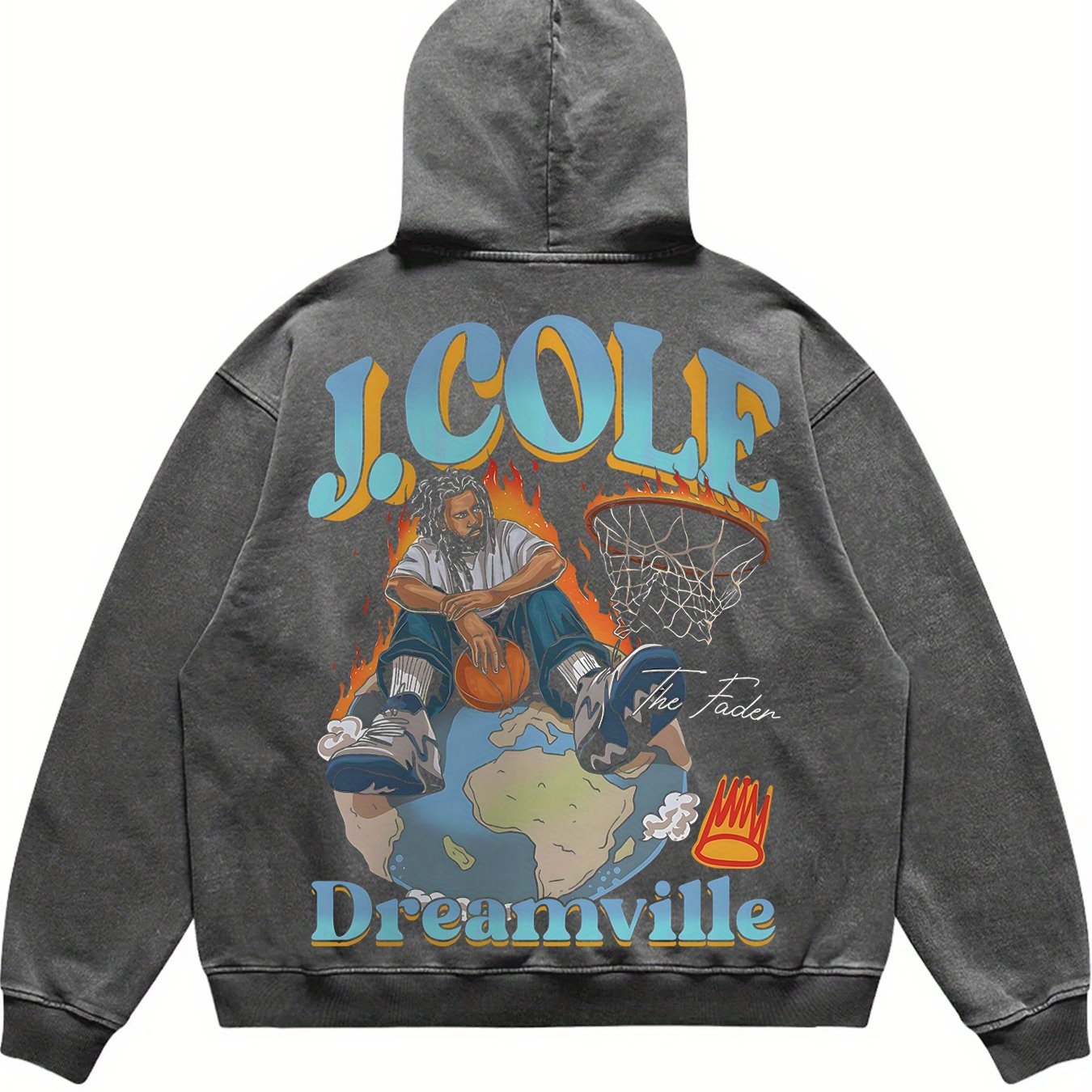 Retro Washed J Cole Street Basketball Flame Funny Men's Hoodie