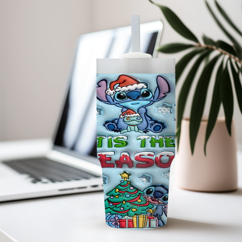 Stitch 14oz Insulated Tumbler with Straw - Stainless Steel, BPA-Free, Perfect for Car & Home Use, Ideal Gift for Family and Friends