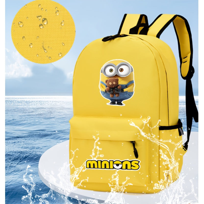 1pc Minions Polyester Backpack for Women - Adjustable Straps, Zipper Closure, Multi-Pocket Design, Cartoon Themed, Hand Washable, Positioning Print - Ideal for Travel & Gifts