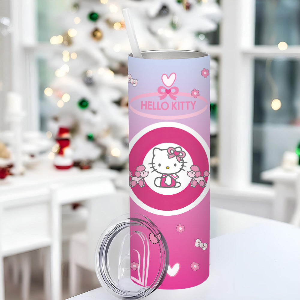 For Hello Kitty Stainless Steel Tumbler with Lid and Straw, 20 oz Insulated Water Bottle, Durable Drinkware, with Lid and Straw for Outdoor, Travel, Birthday, Christmas, New Year, Valentine'S Day Gift