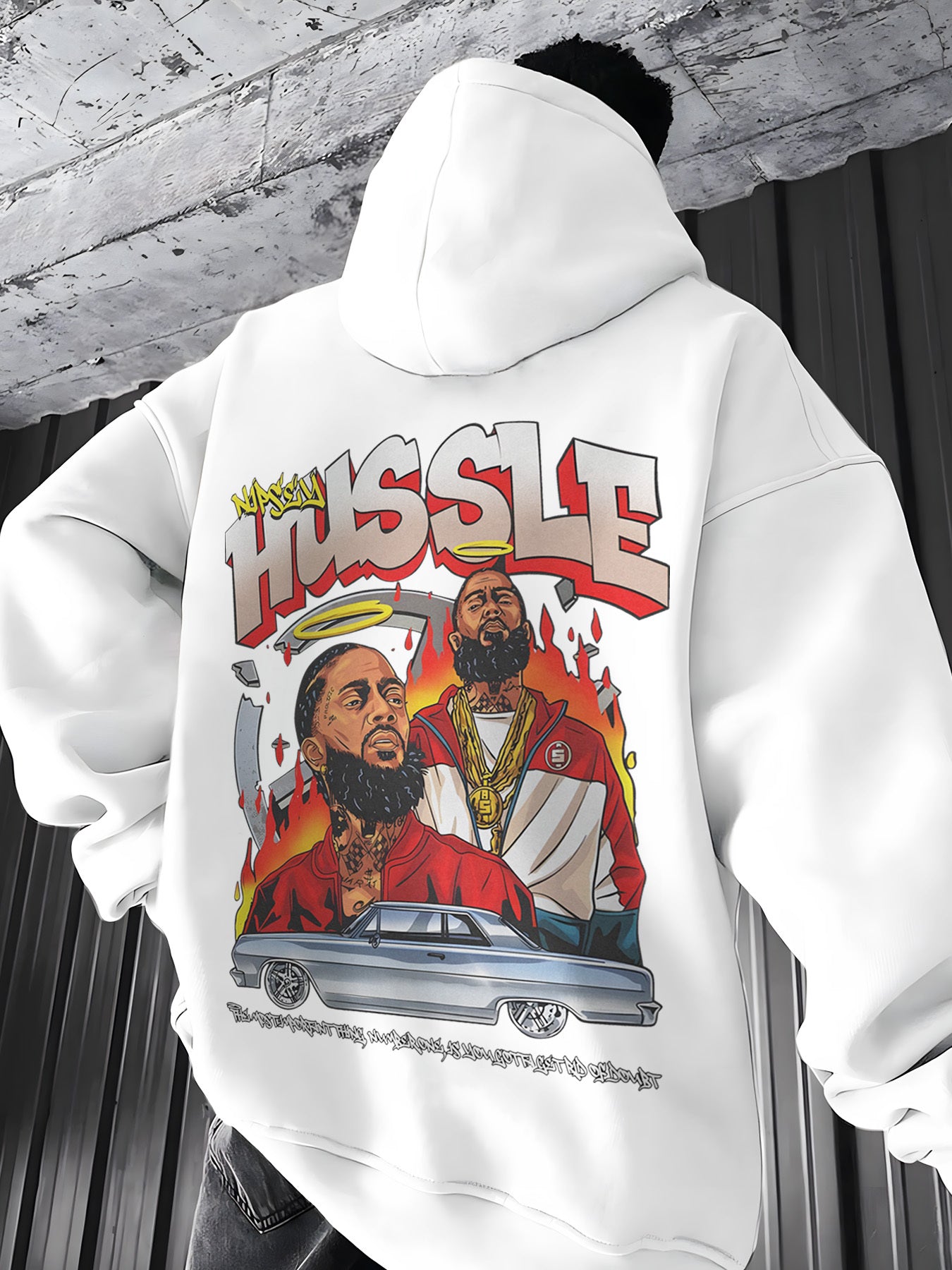 1pc Hussle BLK Graphic Hoodie for Men and Women - Cotton Blend Street Style Pullover with Drawstring, Long Sleeve, Kangaroo Pocket - Digital Heat Transfer Portrait Design, Regular Fit Hooded Sweatshirt for Casual Daily Wear