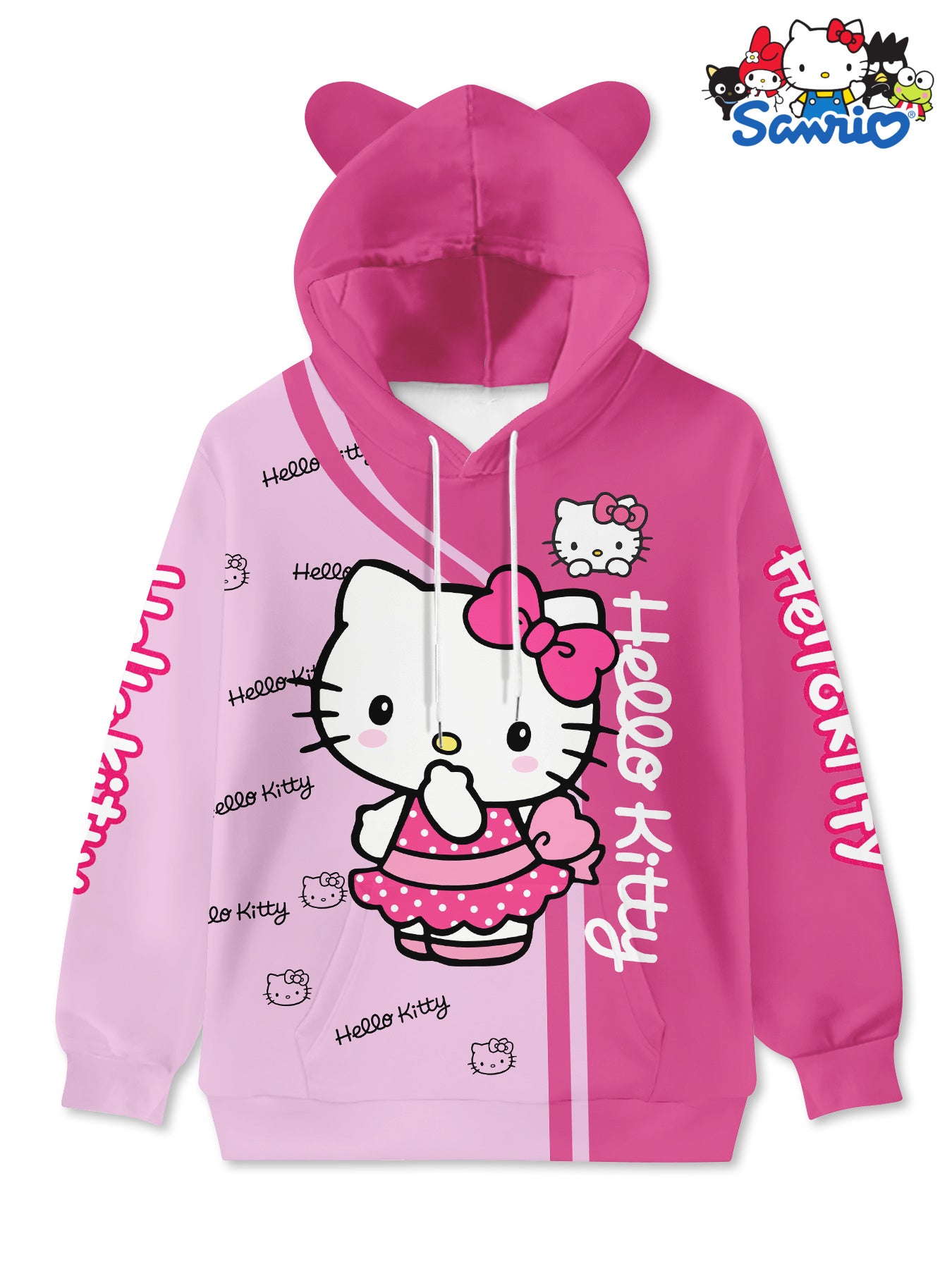 Hello Kitty Cozy Hoodie for Women - Casual Long Sleeve with Pockets, Soft Polyester Knit, Machine Washable - Perfect for Fall/Winter, Novelty Cat, Sweatshirt