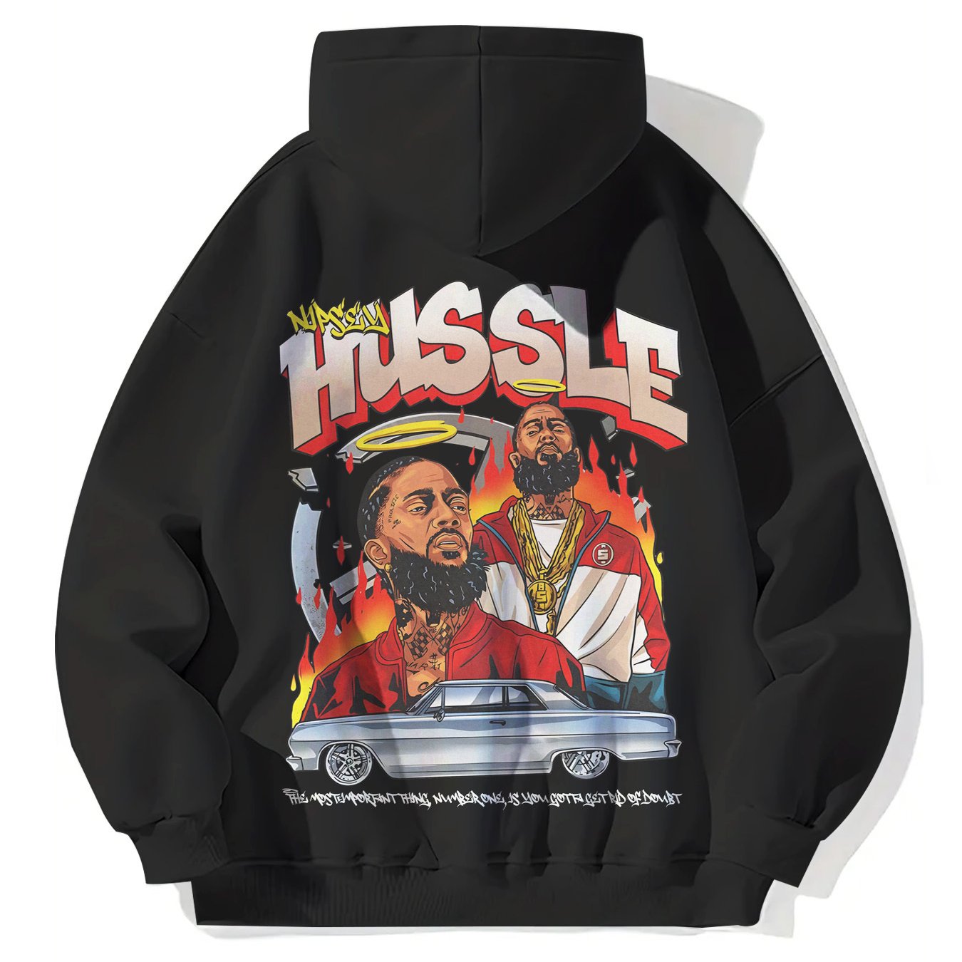 1pc Hussle BLK Graphic Hoodie for Men and Women - Cotton Blend Street Style Pullover with Drawstring, Long Sleeve, Kangaroo Pocket - Digital Heat Transfer Portrait Design, Regular Fit Hooded Sweatshirt for Casual Daily Wear