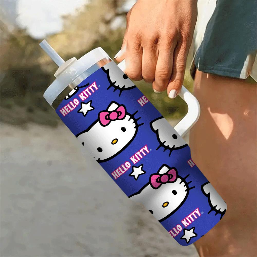 Hello Kitty 40oz Insulated Stainless Steel Tumbler - Double Wall Vacuum Travel Mug with Handle & Straw, Fits Car Cup Holder, Water Bottle