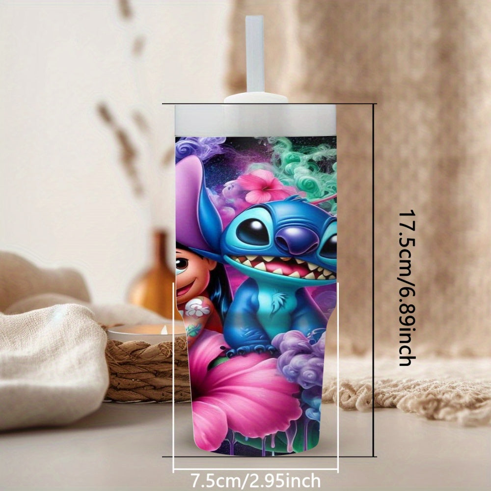 14oz Stainless Steel Tumbler with Straw, Cartoon Character Print, Vacuum Insulated Travel Mug, BPA-Free, Hand Wash Only, with Straw for Home, Car, Gift for Family and Friends