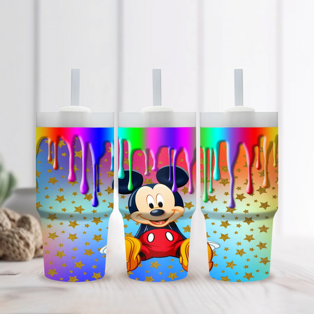 Disney Mickey Mouse & Stars 14oz Stainless Steel Tumbler with Straw, Insulated Travel Mug for Car & Home Use, Hand Wash Only, BPA-Free, Round Shape, Ideal Ramadan Gift for Family and Friends