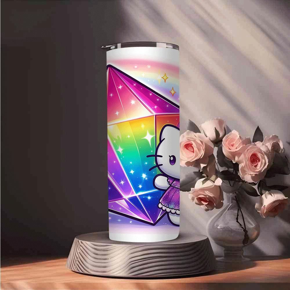 1pc Hello Kitty Stainless Steel Tumbler with Straw, Insulated Travel Mug, Durable Drinkware, with Cartoon Character Design, for Home, Office, and Outdoor Use, Ideal Gift for Friends
