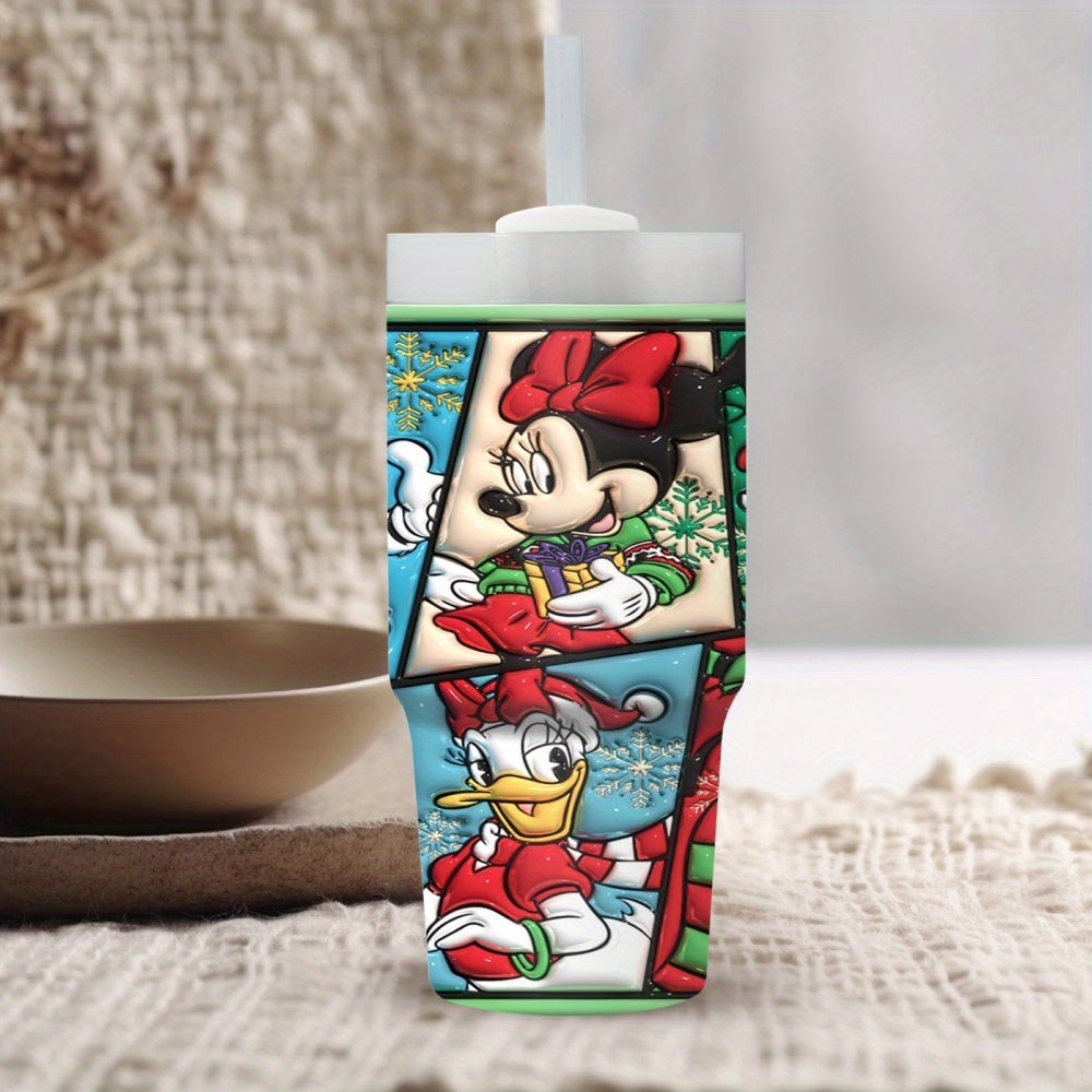 1pc Disney 14oz Stainless Steel Tumbler with Cartoon Christmas Characters, Insulated Travel Mug with Straw, Hand Wash Only, BPA-Free, Round Shape, Ideal for Car/Home Use, Perfect Gift for Family and Friends - Ramadan (Eid Al-