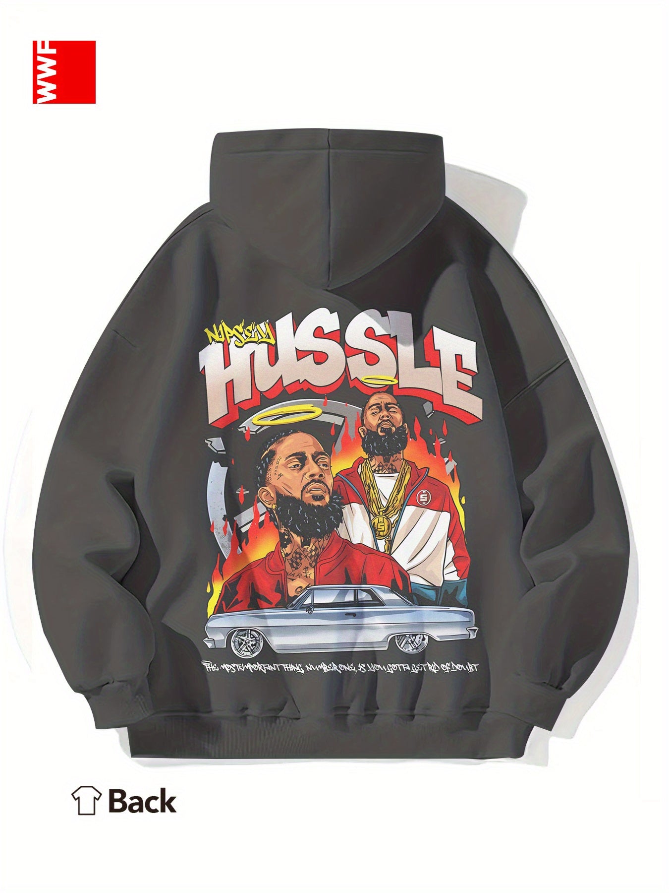 1pc Hussle BLK Graphic Hoodie for Men and Women - Cotton Blend Street Style Pullover with Drawstring, Long Sleeve, Kangaroo Pocket - Digital Heat Transfer Portrait Design, Regular Fit Hooded Sweatshirt for Casual Daily Wear