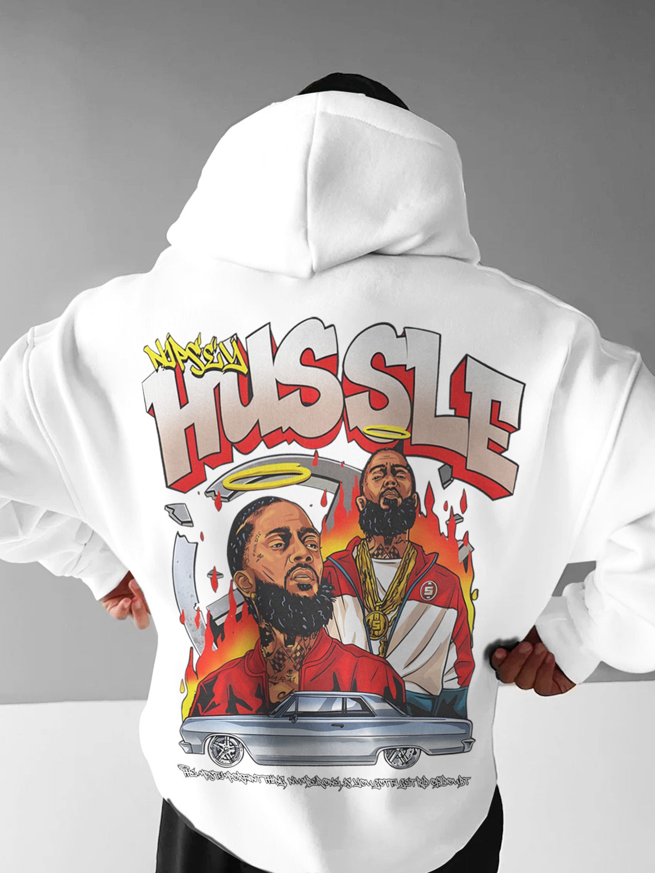 1pc Hussle BLK Graphic Hoodie for Men and Women - Cotton Blend Street Style Pullover with Drawstring, Long Sleeve, Kangaroo Pocket - Digital Heat Transfer Portrait Design, Regular Fit Hooded Sweatshirt for Casual Daily Wear